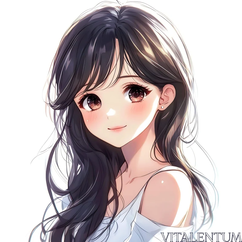 Charming Manga Girl with Dark Hair AI Image