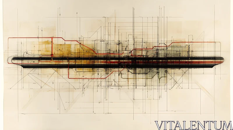 AI ART Abstract Technical Schematic with Red Lines