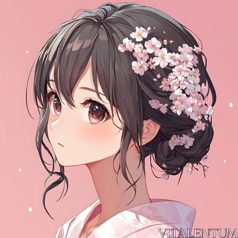 AI ART Elegant Anime Girl with Floral Hairstyle