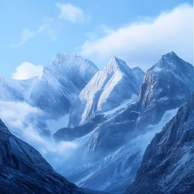 Winter Mountain Landscape with Blue Sky