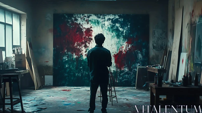 AI ART Contemplation Before the Canvas: An Art Studio Scene