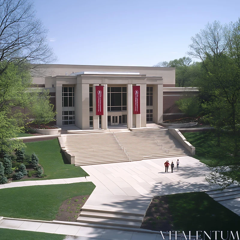 Grand Entrance to a Modern Campus Building AI Image