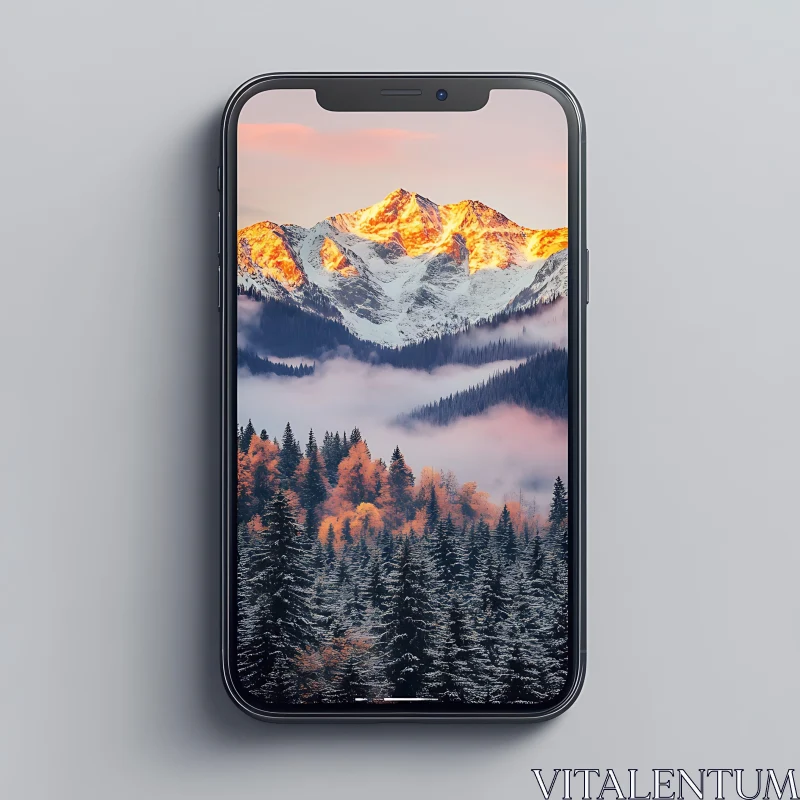 Mountain Sunrise Phone Display AI Image