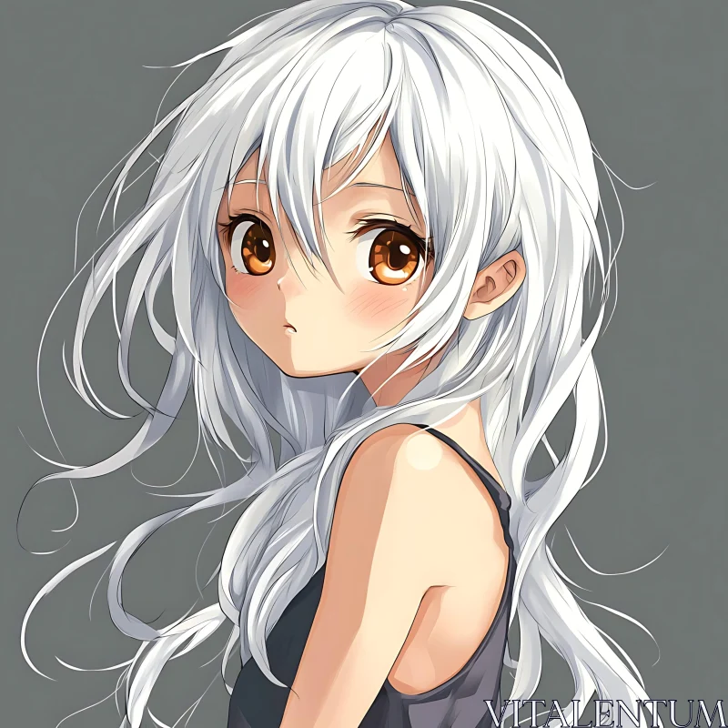 White-Haired Anime Girl Portrait AI Image