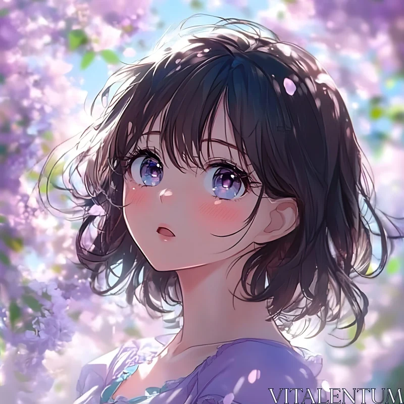 Delightful Anime Portrait in a Floral Setting AI Image