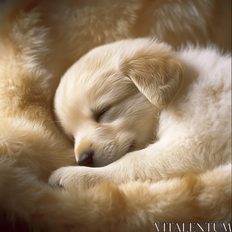 Peaceful Puppy Resting on Fluffy Surface AI Image