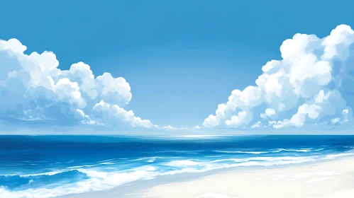 Calm Seascape with Blue Sky and Clouds