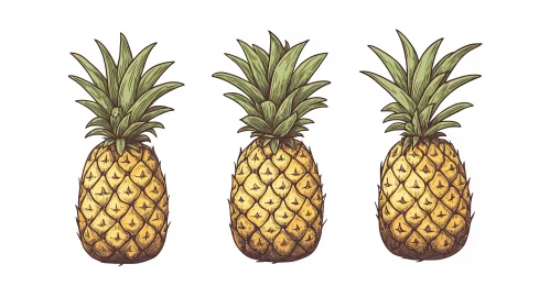 Three Pineapples Sketch Art