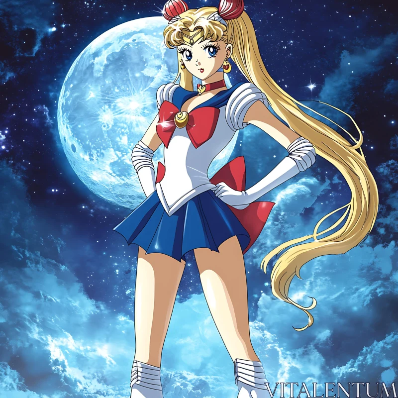 Anime Heroine Under the Full Moon AI Image