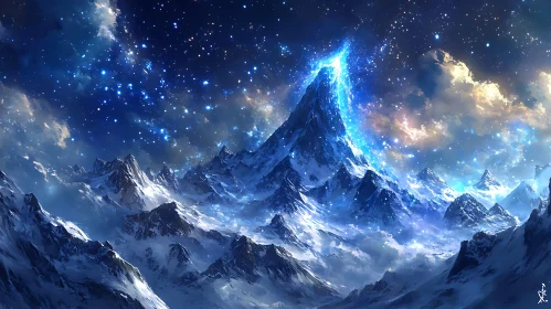 Celestial Mountain Landscape with Glowing Peak