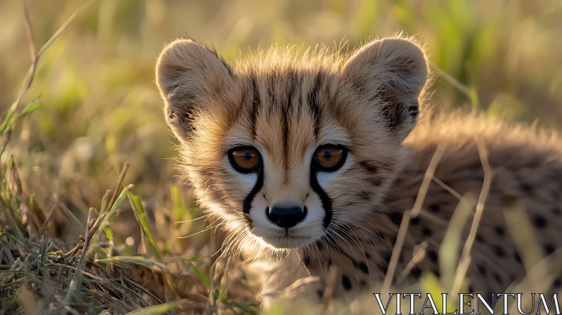 Close-up of a Young Cheetah in Grass AI Image