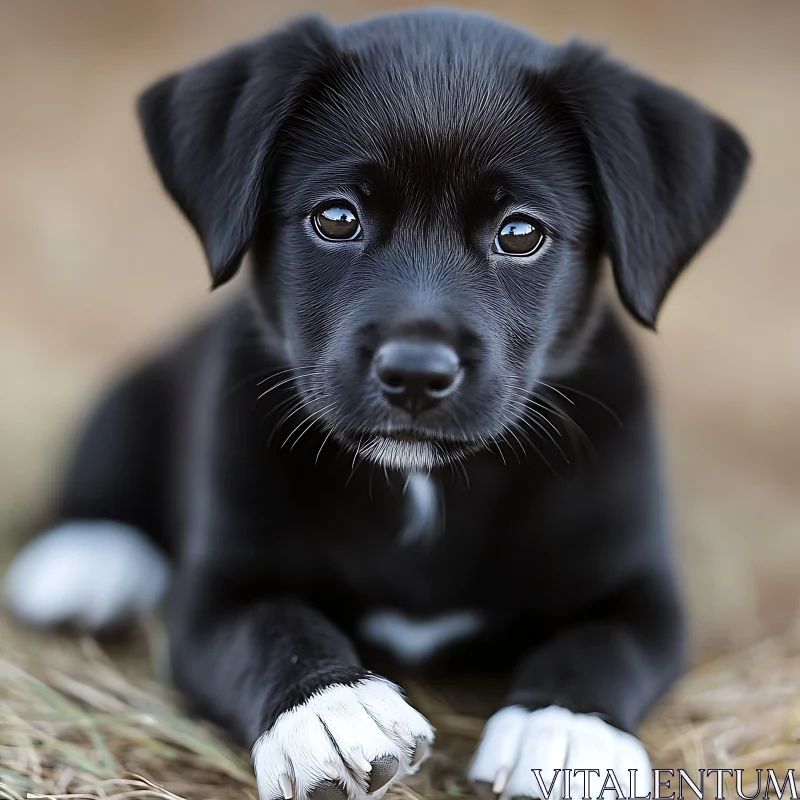 Cute Black Puppy with White Paw Lying Down AI Image