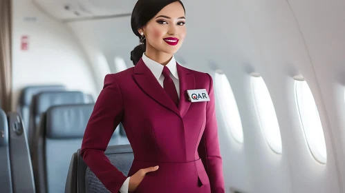 Air Hostess in Maroon Airline Uniform