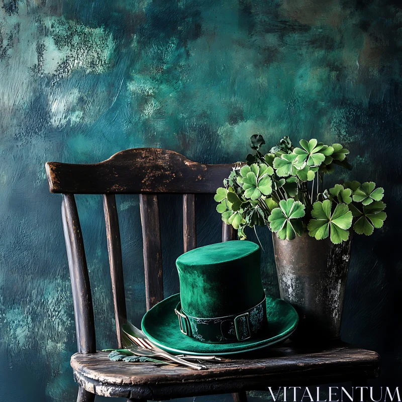 AI ART Still Life with Green Hat and Clovers