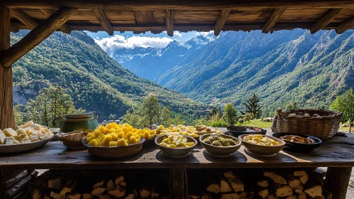 Rustic Dining with Mountain Scenery