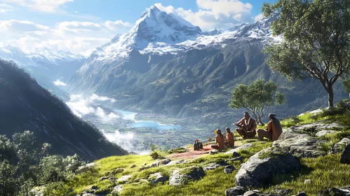 Tranquil Mountain Landscape with People