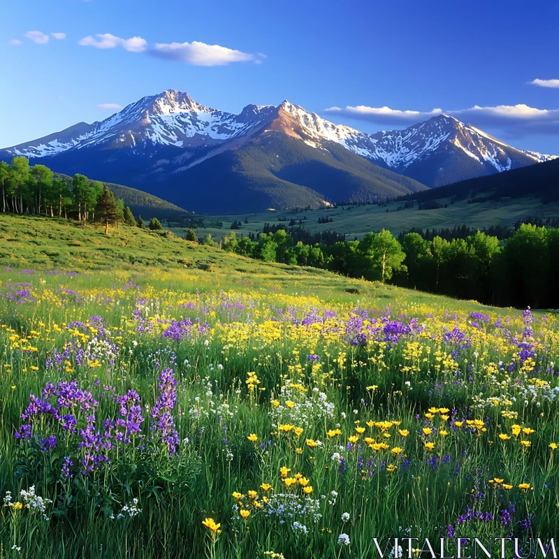 Alpine Meadow Landscape with Wildflowers AI Image