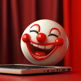 Whimsical Clown Sphere Over Computer