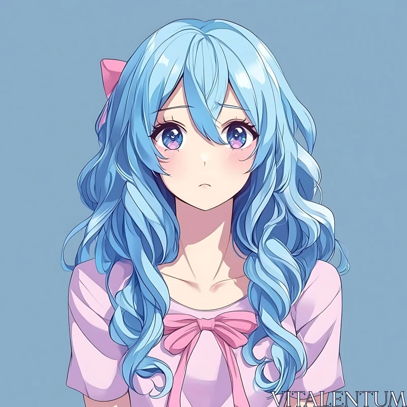 Thoughtful Anime Girl with Blue Hair AI Image