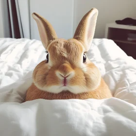 Charming Rabbit Snuggled in White Sheets