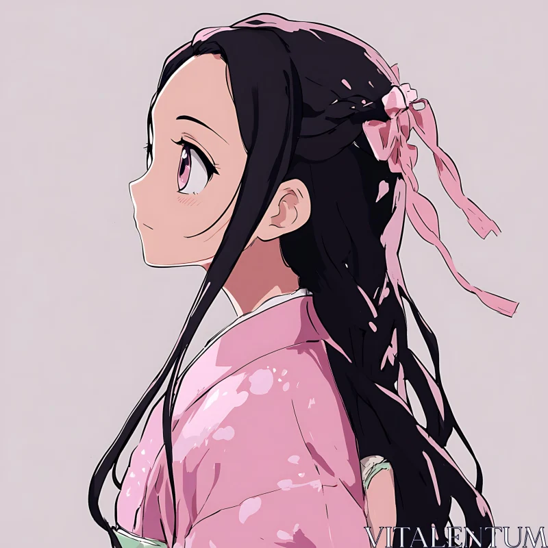 AI ART Traditional Anime Girl Illustration with Pink Kimono