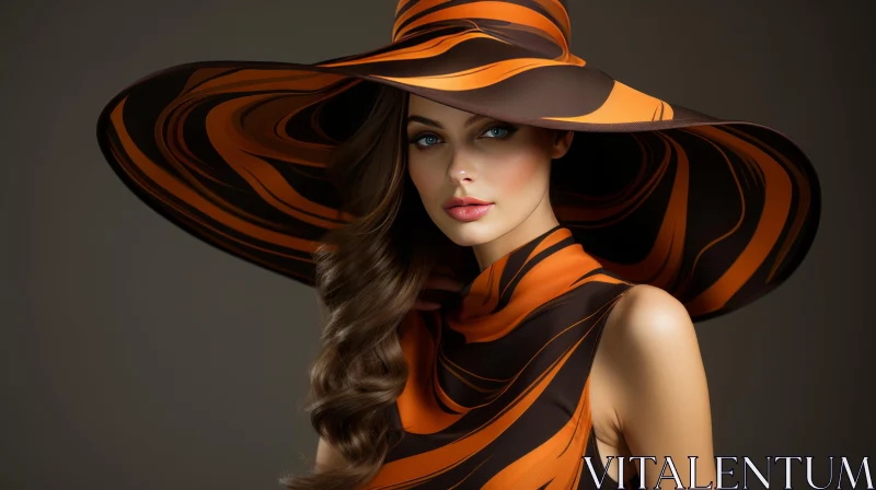 Fashion Model in Abstract Pattern and Orange Hat - Stunning Photography AI Image
