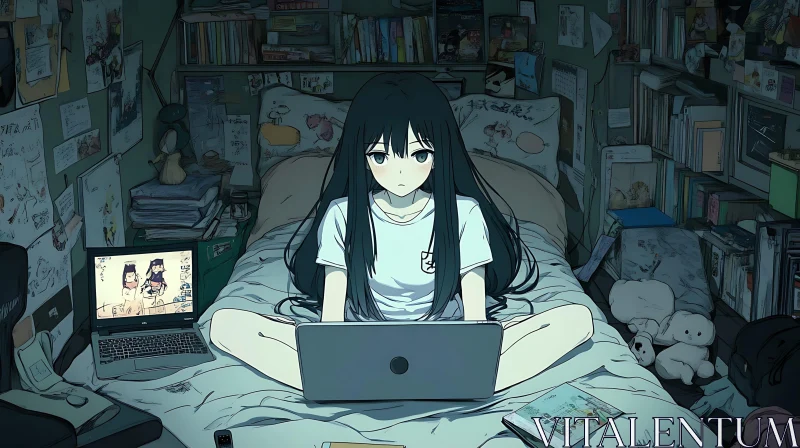 Anime Girl Studying in Her Room AI Image