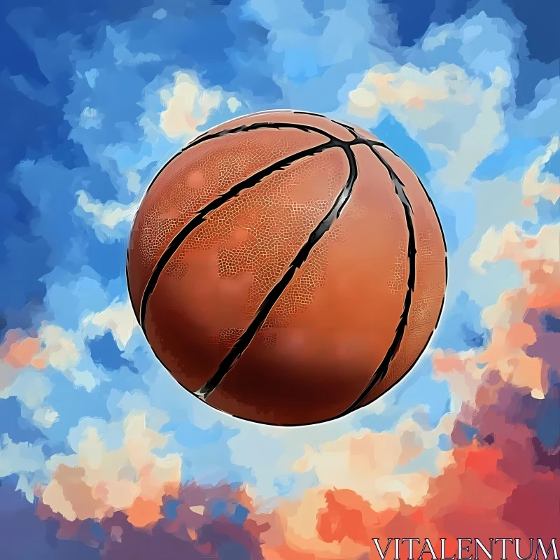 AI ART Basketball Against a Vibrant Sky - Artistic Sports Imagery AI Generated Image