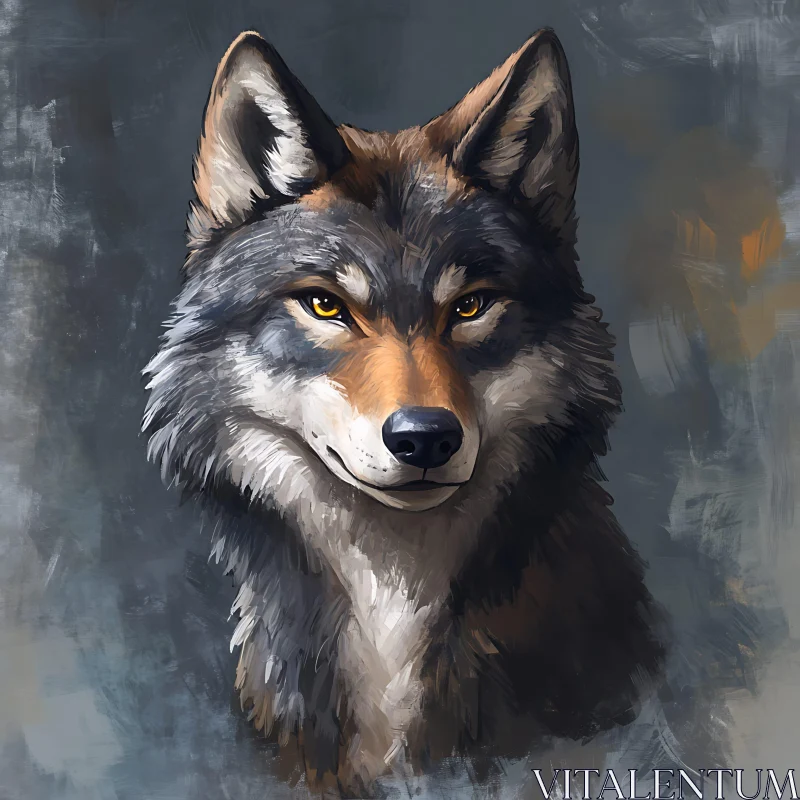 Painted Wolf Portrait with Intense Gaze AI Image