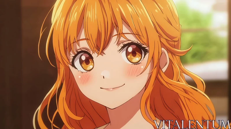 Anime Girl with Orange Hair and Lively Eyes AI Image