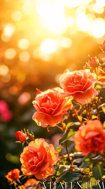 AI ART Sunlit Garden with Blooming Orange Roses