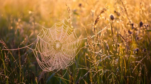 Glistening Web in a Sunlit Field