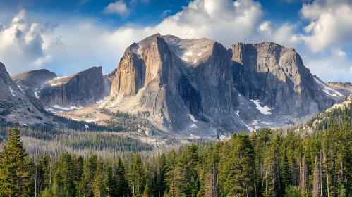 Rocky Mountain Peaks and Green Forest