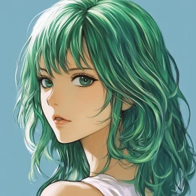 Emerald-Haired Anime Character Portrait