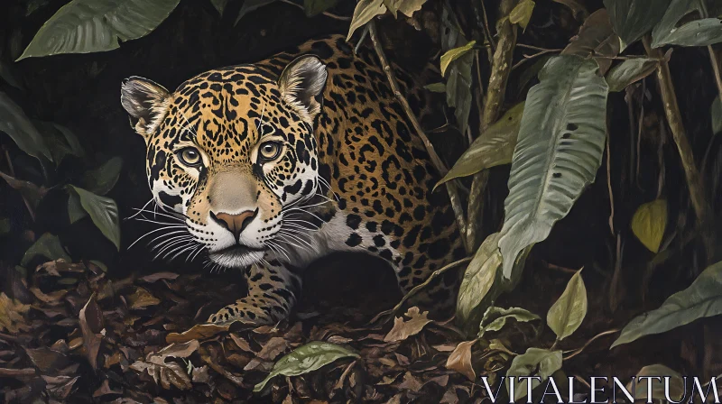 Wild Jaguar Among Green Leaves AI Image