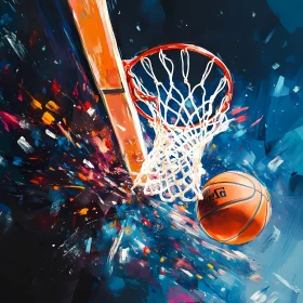 Abstract Basketball Art: Dynamic Hoop and Ball Moment AI Generated Image