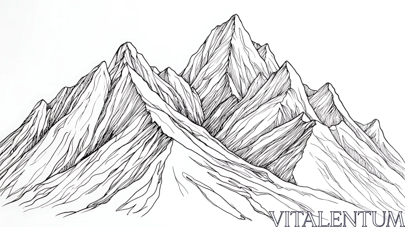 AI ART Monochrome Mountain Range Illustration