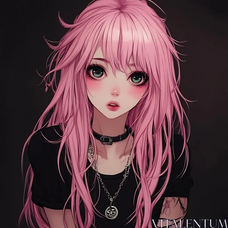 Pink-Haired Anime Girl with Expressive Eyes AI Image