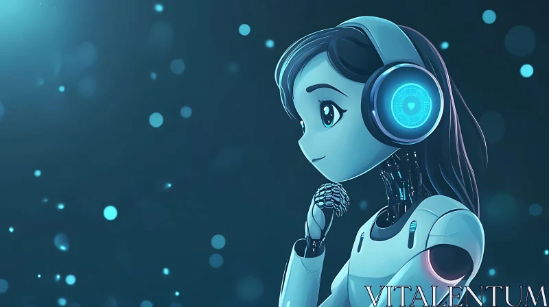 AI ART Futuristic Robot Girl with Neon Headphones