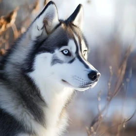 Blue-Eyed Husky in Winter Light