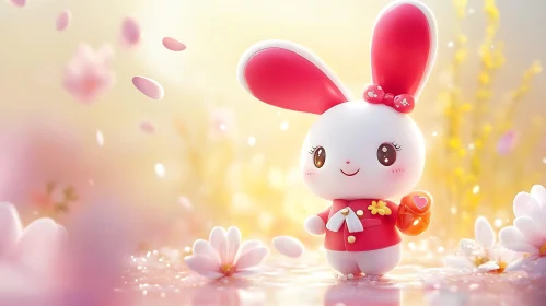 Whimsical Pink Rabbit with Blossoms