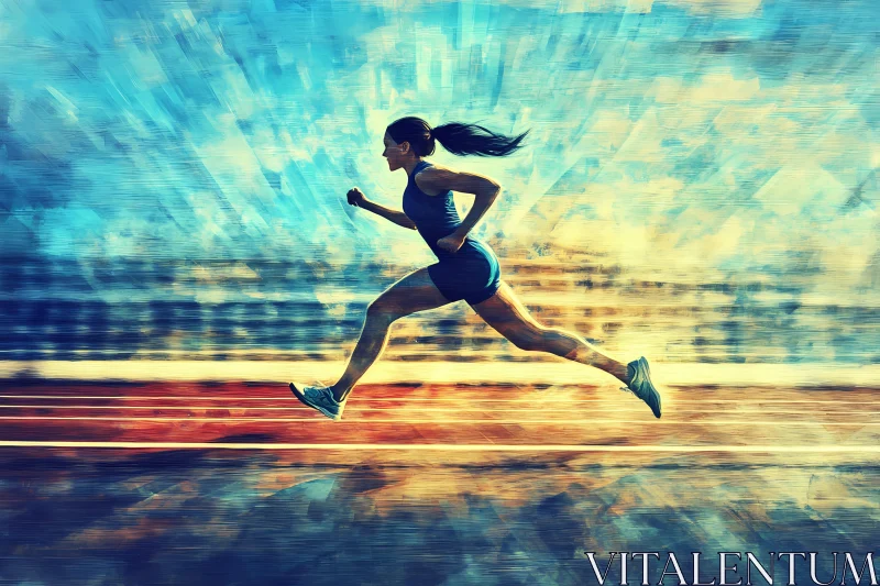 AI ART Energetic Depiction of a Female Runner in Motion