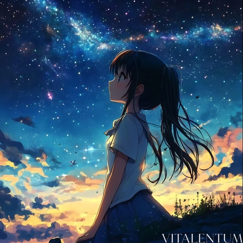 AI ART Girl Gazing at the Stars in Anime Art