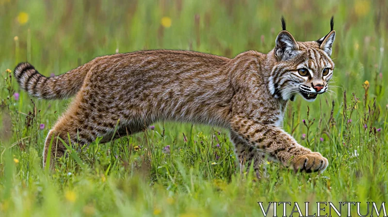 Wild Bobcat Hunting in Meadow AI Image