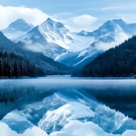 Snowy Peaks Reflected in Mountain Lake