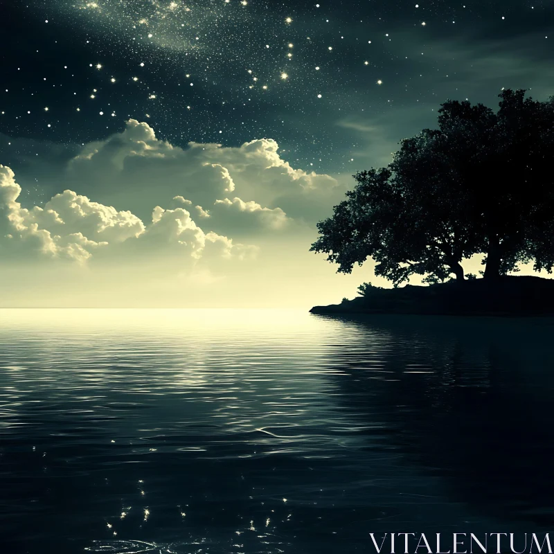 Peaceful Starry Night by the Sea AI Image