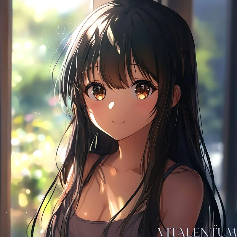 Anime Girl Portrait in Natural Sunlight AI Image