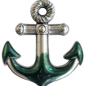 Detailed Silver and Green Nautical Anchor Image