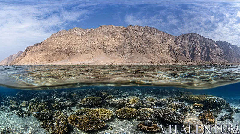 Underwater Coral Reef and Mountain View AI Image