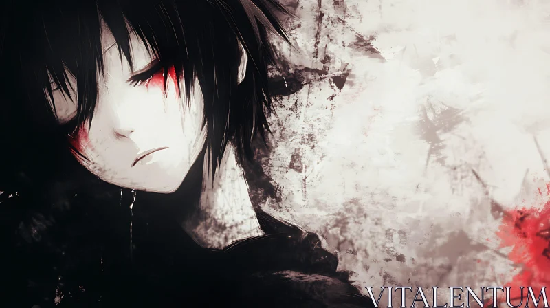 Melancholic Anime Character with Black Hair AI Image